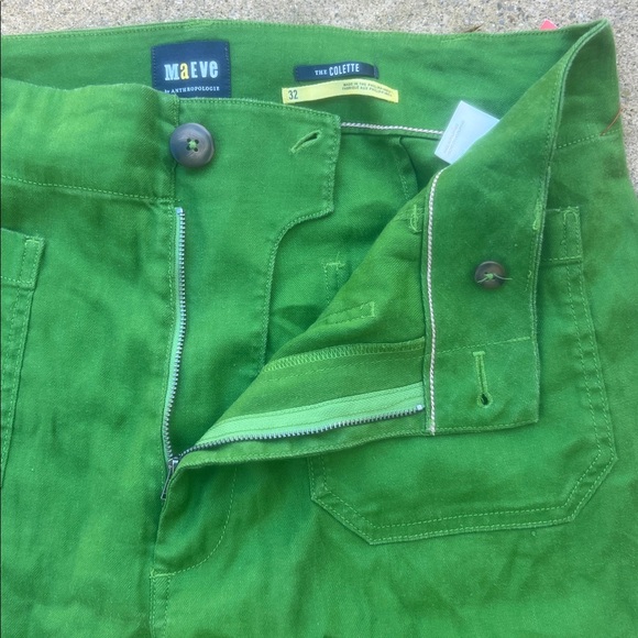 Maeve Anthropologie The Colette Crop Wide Leg Linen Green Pant Women's Size 32 - Picture 4 of 10